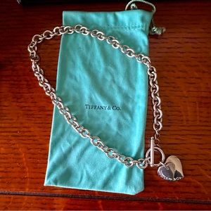 Vintage Authentic Tiffany & Co 925 Sterling Double Heart Toggle Necklace